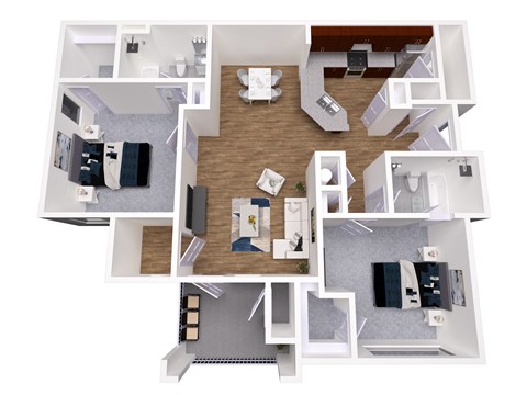 Floor plan for 2 beds, 2 baths, 1252 sqft